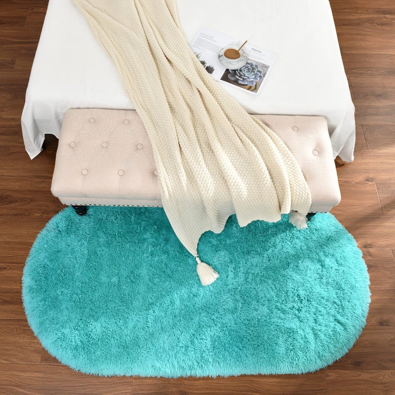 Softlife Fluffy Rugs for Bedroom, Shag Cute Area Rug for Girls/Boys and Kids Baby Room Home Decor, 2.6 x 5.3 Feet Oval Indoor Carpet for Nursery Dorm Living Room, Turquoise Blue - Image 3
